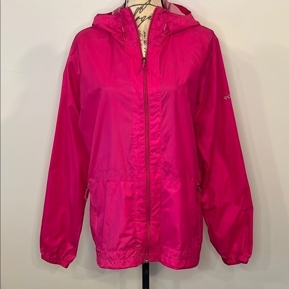 Columbia Jackets & Blazers - Columbia hooded windbreaker zip front jacket hot pink L